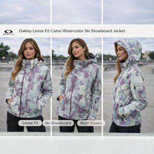 Oakley Loose Fit Blue Purple Watercolor Camo Ski Snowboard Jacket Multi Pocket